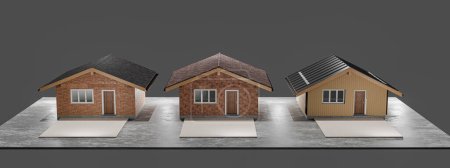 3D rendu petites maisons dans une rangée
