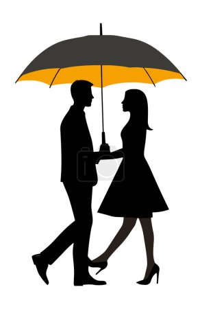 Ilustración de Silueta de una pareja bajo el paraguas ilustración - Imagen libre de derechos