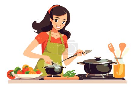 Healthy Eating: Woman Cooking a Nutritious Meal with Fresh Vegetables in a Well-Equipped Kitchen