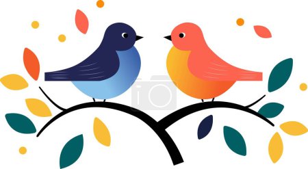 Téléchargez les illustrations : Deux oiseaux assis sur le vecteur d'arbre pour la décoration murale et la conception d'autocollants - en licence libre de droit