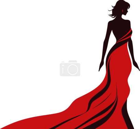 Illustration for Silhouette of a beautiful woman in red dress vector illustration - Royalty Free Image