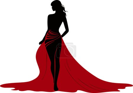 Illustration for Silhouette of a beautiful woman in red dress vector illustration - Royalty Free Image