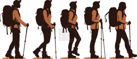 Ilustración de Siluetas de un vector trekking chica - Imagen libre de derechos