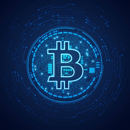 Photo for Bitcoin symbol combined with electronic board pattern in digital technological theme, concept of cryptocurrency online trading - Royalty Free Image