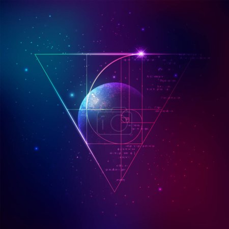 Illustration for Concept of applied astronomy, graphic of golden ratio with outer space background - Royalty Free Image