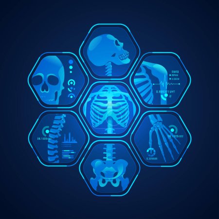 Photo for Concept of science technology advancement, graphic of body scan with skeleton x-ray - Royalty Free Image