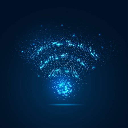 Illustration for Conccept of communication technology, dotted wifi sign with blue particle - Royalty Free Image