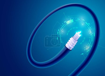 Ilustración de Concepto de tecnología de telecomunicaciones, gráfico de cable de fibra óptica realista - Imagen libre de derechos