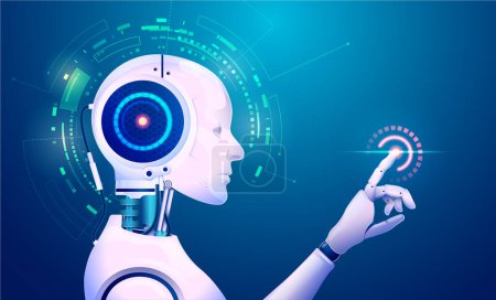 Ilustración de Concepto de tecnología de aprendizaje automático, gráfico de inteligencia artificial o IA apuntando a elemento futurista - Imagen libre de derechos