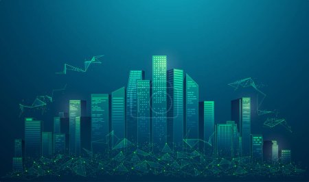 Illustration for Concept of smart city or digital city, graphic of buildings with low poly element presented in futuristic style - Royalty Free Image