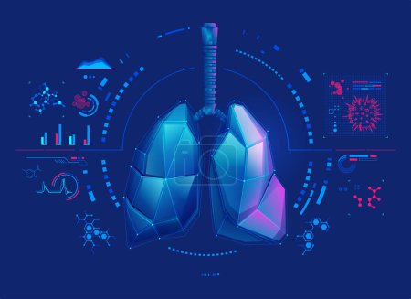 Photo for Concept of medical technology for virus and disease, graphic of low poly lungs with futuristic medical element - Royalty Free Image