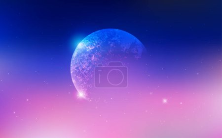 Ilustración de Universe scene with planets, stars and galaxies in outer space; abstract scientific background; glowing planet Earth in space, nebula and stars - Imagen libre de derechos