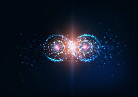 Boucle infinie polygonale lumineuse futuriste avec des modèles de cohérence atome. Quantum entanglement, future science de la physique concept. Illustration vectorielle moderne de conception de treillis métallique.