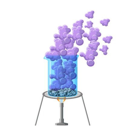Ilustración de Experimento químico que muestra un vaso de precipitados con cristales y humo. Química educativa. Ilustración vectorial de dibujos animados en estilo plano
. - Imagen libre de derechos
