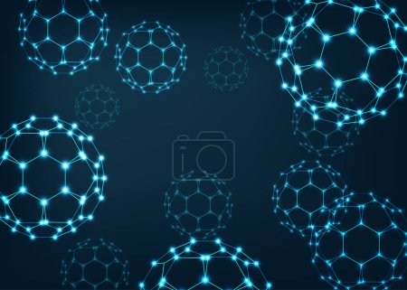 Ilustración de Antecedentes científicos Abstarct con moléculas de buckyball fullerene. Concepto de tecnología nanocientífica. Puntos y líneas, diseño poligonal de armazón. Ilustración vectorial, eps 10
. - Imagen libre de derechos