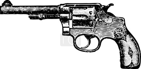 Illustration for Smith and Wesson Revolver, Vintage Engraving. Old engraved illustration of smith and wesson revolver isolated on a white background. - Royalty Free Image