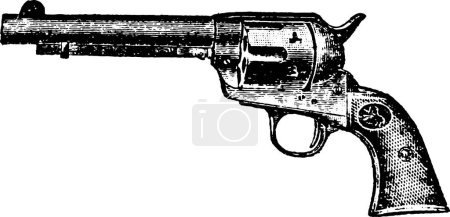 Illustration for Single Action Colt Frontier Army Revolver, Vintage Engraving. Old engraved illustration of a Colt Frontier Army Revolver isolated on a white background. - Royalty Free Image