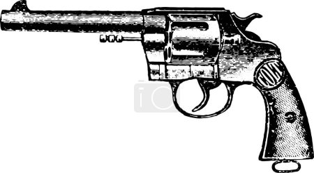 Illustration for 45-Caliber Double Action Colt Revolver, Vintage Engraving. Old engraved illustration of a Colt Revolver isolated on a white background. - Royalty Free Image