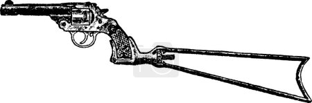 Illustration for Frontier Revolver with Rifle Stock, Vintage Engraving. Old engraved illustration of a Frontier Revolver with Rifle Stock isolated on a white background. - Royalty Free Image