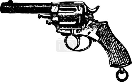 Illustration for 44-Caliber Frontier Revolver, Vintage Engraving. Old engraved illustration of a Frontier Revolver isolated on a white background. - Royalty Free Image