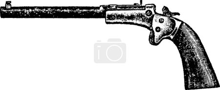 Illustration for Single Shot Stevens Diamond Model Target Pistol, Vintage Engraving. Old engraved illustration of a Stevens Diamond Model Target Pistol isolated on a white background. - Royalty Free Image