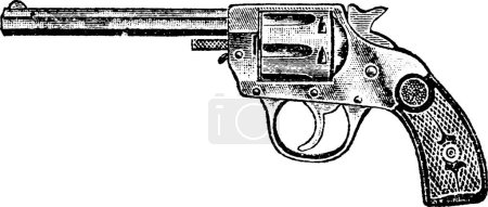 Illustration for 32-Caliber Double Action Harrington and Richardson Revolver, Vintage Engraving. Old engraved illustration of a Harrington and Richardson Revolver isolated on a white background. - Royalty Free Image