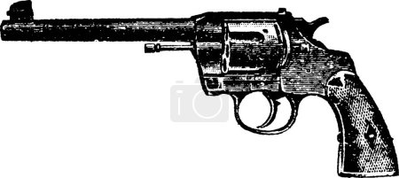 Illustration for 38-Caliber Colt Officer's Model Target Revolver, Vintage Engraving. Old engraved illustration of a Colt Officer's Model Target Revolver isolated on a white background. - Royalty Free Image