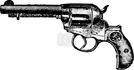 Illustration for 38-Caliber Double Action Colt Revolver, Vintage Engraving. Old engraved illustration of a Colt Revolver isolated on a white background. - Royalty Free Image