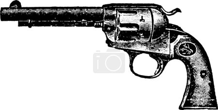 Illustration for 38-Caliber Single Action Colt Bisley Model Revolver, Vintage Engraving. Old engraved illustration of a Colt Bisley Model Revolver isolated on a white background. - Royalty Free Image