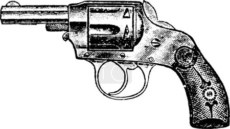 Illustration for 38-Caliber Double Action Harrington and Richardson Revolver, Vintage Engraving. Old engraved illustration of a Harrington and Richardson Revolver isolated on a white background. - Royalty Free Image