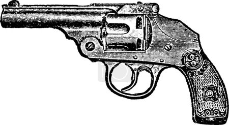 Illustration for 32-Caliber Hammerless Pocket Revolver, Iver Johnson Revolver, Vintage Engraving. Old engraved illustration of a Iver Johnson Revolver isolated on a white background. - Royalty Free Image