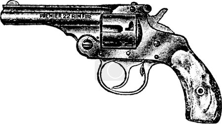 Illustration for 22-Caliber Harrington and Richardson Revolver, Vintage Engraving. Old engraved illustration of a Harrington and Richardson Revolver isolated on a white background. - Royalty Free Image