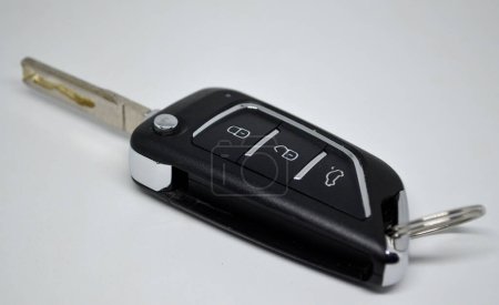 car keys, used to unlock and start a car. includes buttons for remotely locking and unlocking a car's doors.