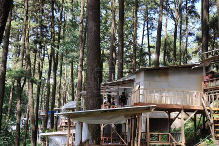 Foto de Kudus, diciembre de 2022.Un retrato de una vista de una casa del árbol en Sreni Indah para unas vacaciones relajantes con la familia disfrutando de la vista del bosque protegido en Kudus. - Imagen libre de derechos