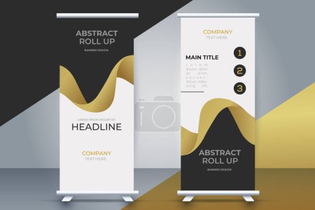 odern business roll up banner design with golden ribbon