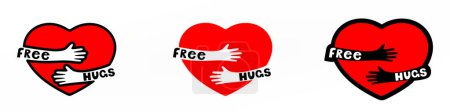 Set of heart with embrace, free hugs simple conceptual illustration