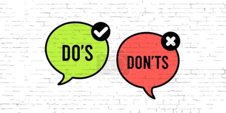 Illustration for Do and Don't box icons over white brick wall illustration - Royalty Free Image
