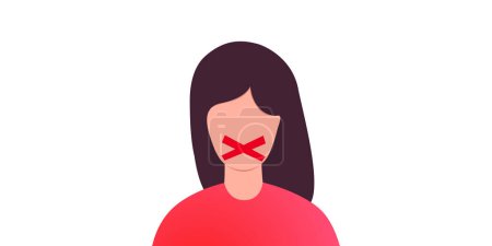 Illustration for Woman with mouth sealed on duct tape illustration - Royalty Free Image