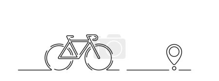 Téléchargez les illustrations : Kilométrage vélo avec point d'arrivée. Vélo et itinéraire. Symbole de destination - en licence libre de droit