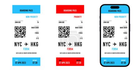 Téléchargez les illustrations : Modèle d'écran de téléphone de billet d'avion illustration - en licence libre de droit