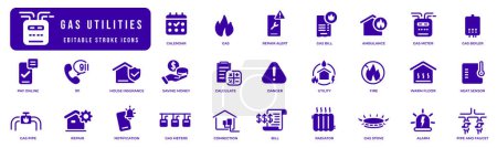 Gas utility icon set. House, bill, service, meter etc