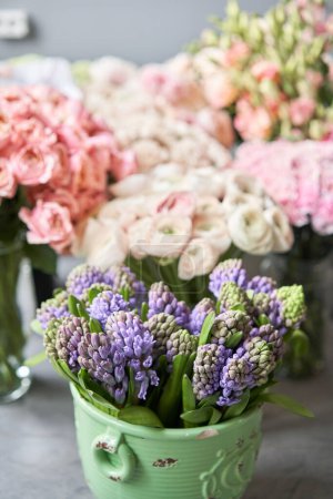 Photo for Many different flowers on Showcase. Background of mix of flowers. Beautiful flowers for catalog or online store. Floral shop and delivery concept. High quality photo - Royalty Free Image