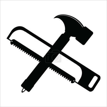 Téléchargez les photos : Icône de marteau et de scie vectoriel illustration logo design - en image libre de droit