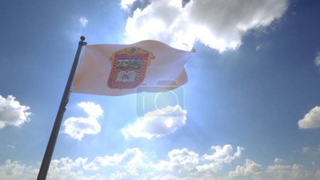 Photo for Mexico State Flag, Mexico waving on a Flagpole in front of a blue sky with clouds Mexican State, Edomex - Royalty Free Image