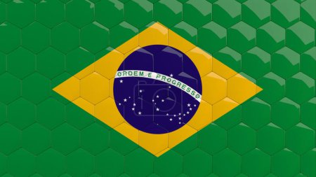 Photo for Brazil Flag Hexagon Background Brazilian Flag honeycomb glossy reflective mosaic tiles 3D Render Bandeira do Brasil - Royalty Free Image