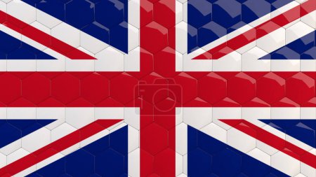 Téléchargez les photos : Abstract UK Flag Hexagon Background United Kingdom Flag honeycomb glossy reflective mosaic tiles 3D Render - en image libre de droit
