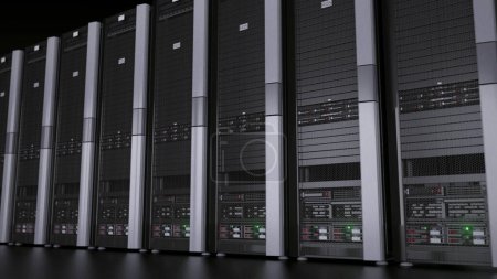 Foto de Server Room Server Hub Server Farm 3D Render - Imagen libre de derechos