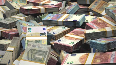 Euro Banknotes Bundles Money European Union Currency  EUR Piled, 3D Render
