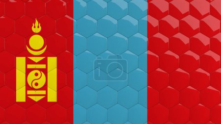 Photo for Abstract Mongolia Flag Hexagon Background honeycomb glossy reflective mosaic tiles 3D Render - Royalty Free Image