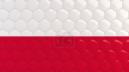 Abstrakt Polen Flagge Hexagon Hintergrund Polnische Flagge Waben glänzend reflektierenden Mosaikfliesen 3D Render 